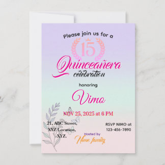 Elegante botanische Line-Art-Quinceañera-Einladung Einladung