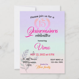 Elegante botanische Linienstilkunst Quinceañera-Ei Einladung
