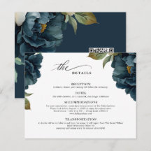 Elegante botanische marineblaue Hochzeits-Code-RQ-