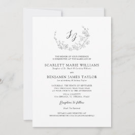 Elegante Botanische Monogram All-in-One Hochzeit Einladung