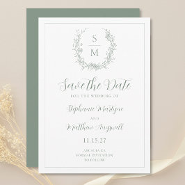 Elegante Botanische Monogramm-Grünen Hochzeit Save The Date