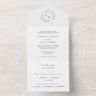 Elegante Botanische Monogramm-Hochzeit All In One Einladung