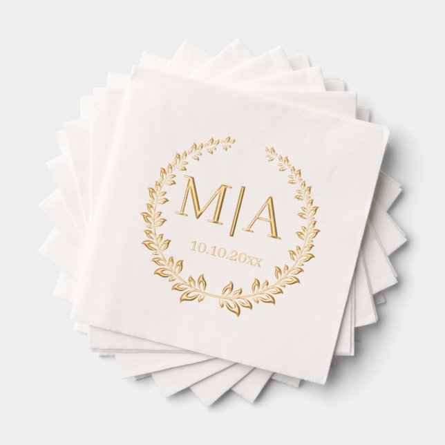 elegante botanische Monogramm-Hochzeit goldgelb Servietten Mit Folie (Insitu (Gestapelt))