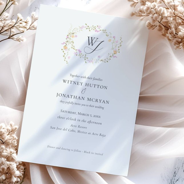 Elegante Botanische Monogrammkalligrafie-Hochzeit Einladung (Von Creator hochgeladen)