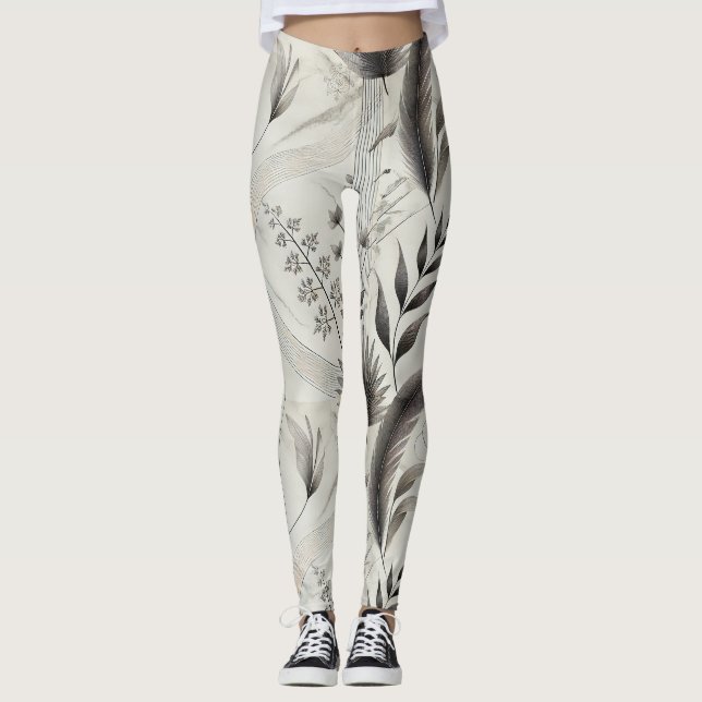 Elegante botanische Printmedien Hochwaiste Legging Leggings (Vorderseite)