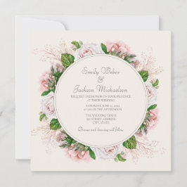 Elegante Botanische Rosa Rose Einladung