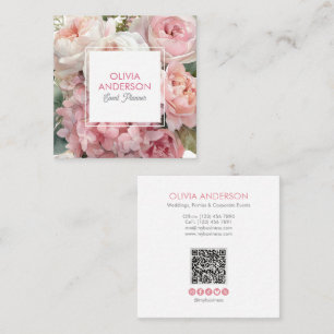 Elegante botanische rosa Wasserfarbe-Floralien Quadratische Visitenkarte