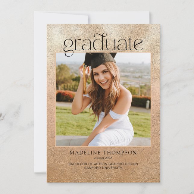 Elegante botanische Rose Gold Foto Abschluss Invit Einladung (Vorderseite)