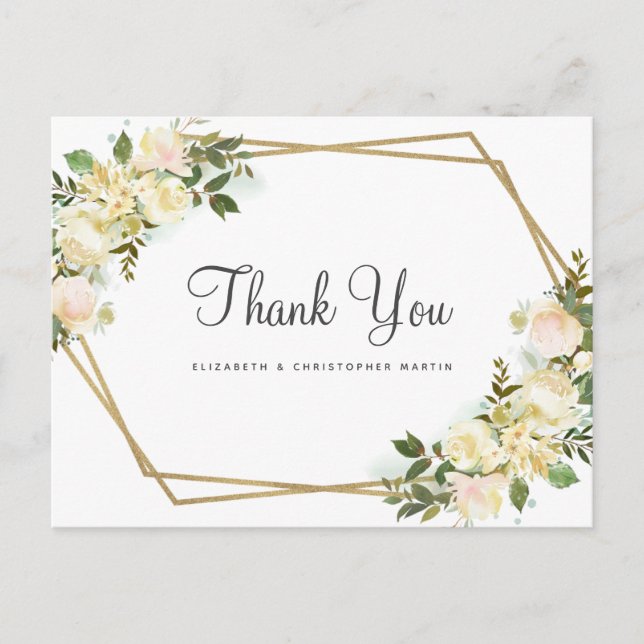 Elegante botanische Rose Hochzeit Vielen Dank Postkarte (Vorderseite)