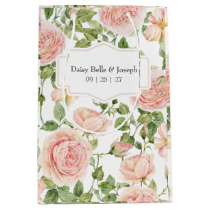 Elegante botanische Rose in Rosa Hochzeit Mittlere Geschenktüte