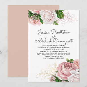 Elegante botanische Rose Rosa Blütenweiße Hochzeit Einladung