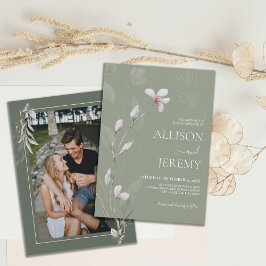Elegante botanische Sage Green Gold Hochzeit Einla Einladung