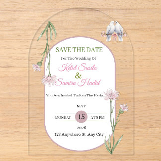 Elegante botanische Save-the-Date-Hochzeitseinladu Acryleinladungen