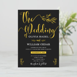Elegante Botanische Schwarz-Gelb-Hochzeit Einladung