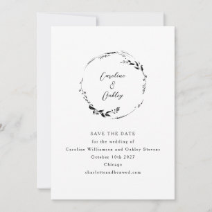 Elegante botanische Schwarz-Weiß-Serifen-Schrift i Save The Date