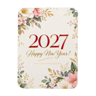 Elegante botanische Silvester-Grußkarte Magnet