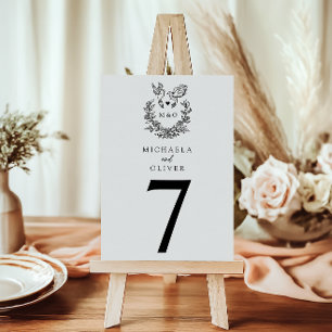 Elegante botanische Tauben Hochzeitspaar Initialen Tischnummer