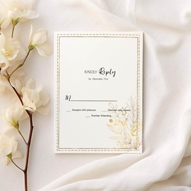 Elegante botanische UAWG aus Weißgold Einladung (Elegant botanical white gold floral RSVP)