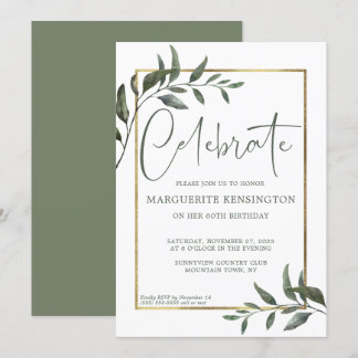 Elegante botanische Vegetation Goldene Foil 60. Ge Einladung