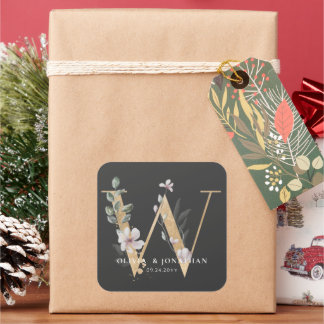 Elegante botanische Vegetation Lila Gastgeschenk H Quadratischer Aufkleber