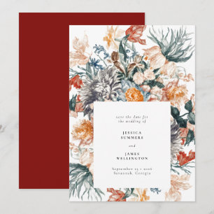 Elegante botanische Vintage-Blumenmalerei Hochzeit Save The Date