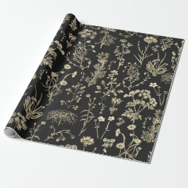 Elegante botanische Vintage Wildblumen Schwarz Bei Geschenkpapier