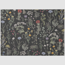 Elegante botanische Vintage Wildblumen Schwarz Seidenpapier