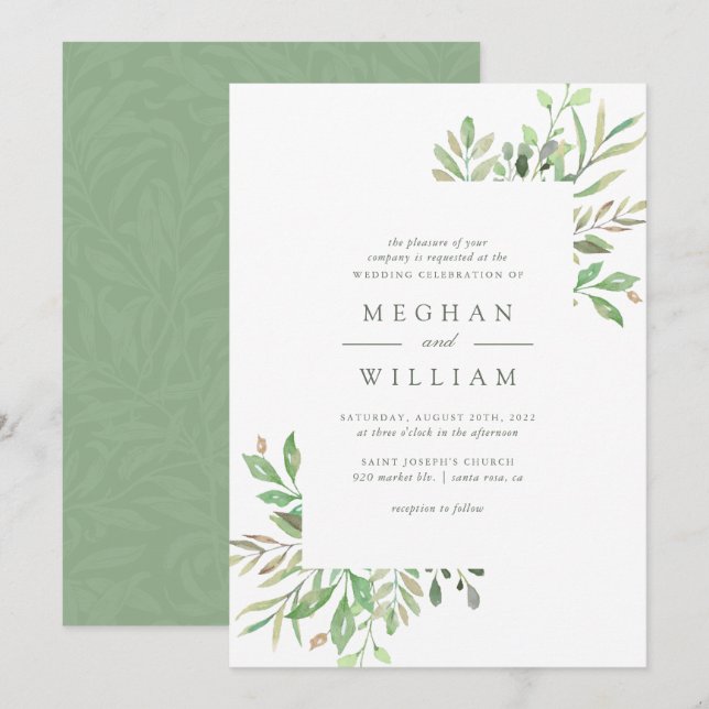 Elegante Botanische Wasserfarbenwelt Hochzeit Einladung (Vorne/Hinten)