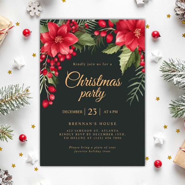 Elegante botanische Weihnachtsfeier Einladung (Elegant Botanical Christmas Holiday Party Invitation)