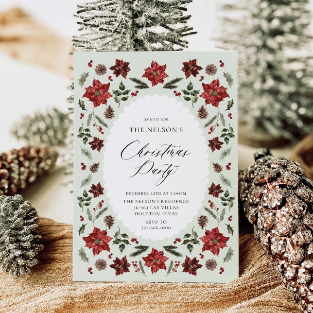 Elegante botanische Weihnachtsfeier-Party Einladun Einladung (Elegant botanical Christmas Party Invitation)