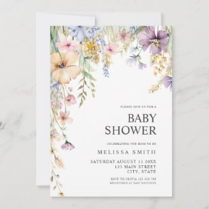 Elegante Botanische Wildblume Kinderdusche Einladung