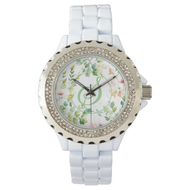 Elegante botanische Wildblumen Armbanduhr (Vorderseite)