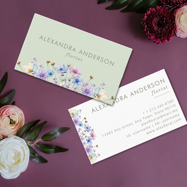 Elegante botanische Wildblumen Beruflich Visitenkarte (Elegant Botanical Wildflowers Professional Business Card )