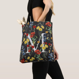Elegante botanische Wildblumen mit Name Monogram Tasche