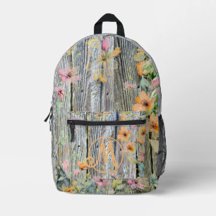 Elegante botanische Wildblumen rustikale Holzmaser Bedruckter Rucksack