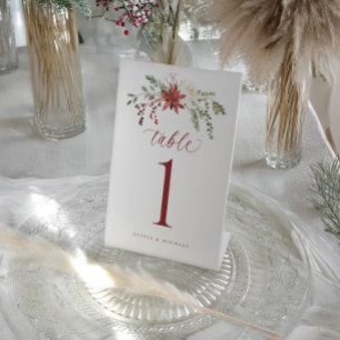 Elegante botanische Winterhochzeit-Tischnummern Sockelschild