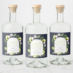 Elegante botanische Zitronen Rahmen Limoncello Liq Alkoholflaschenetikett