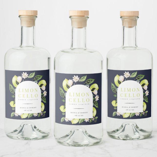 Elegante botanische Zitronen Rahmen Limoncello Liq Alkoholflaschenetikett (Flaschen)