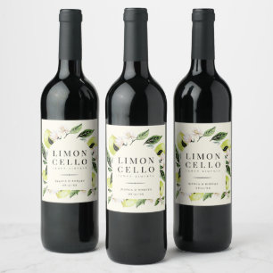 Elegante botanische Zitronen Rahmen Limoncello Weinetikett