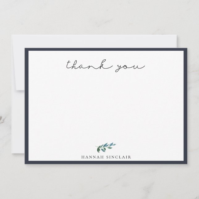 Elegante botanische Zweigniederlassung Navy Blue V Mitteilungskarte (Vorderseite)
