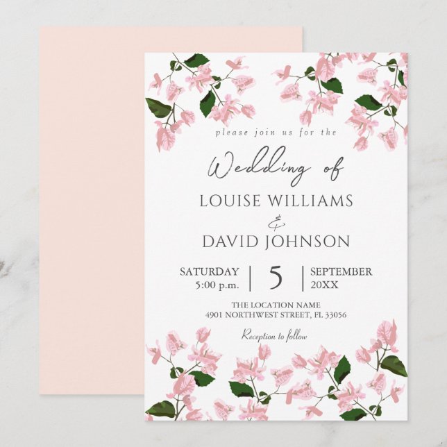 Elegante Bougainvillea Blume Hochzeit Einladung (Vorne/Hinten)