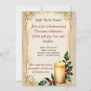 Élégante bougie et invitation Holly Christmas