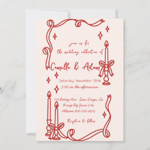 Élégante bougie rouge invitation de mariage dessin