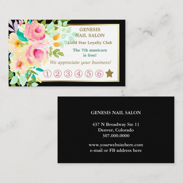 Elegante Bouquet Salon Loyalität Treuekarte (Vorne/Hinten)