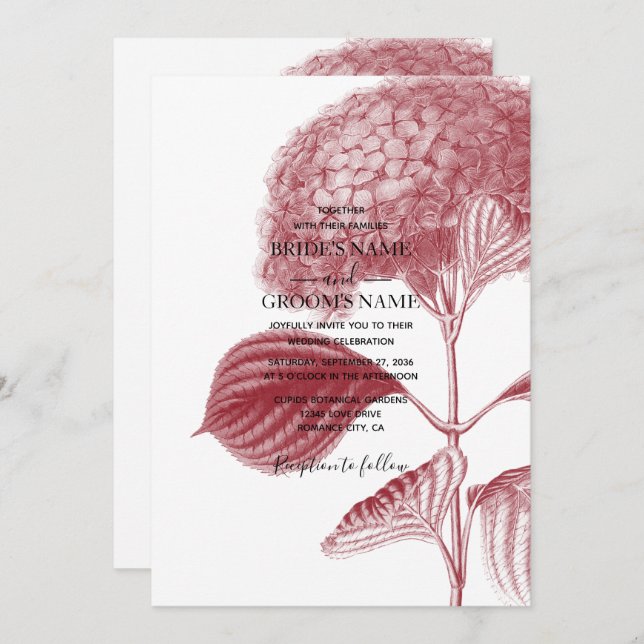 Elégante Bourgogne Hydrangea Mariage Invitations (Devant / Derrière)