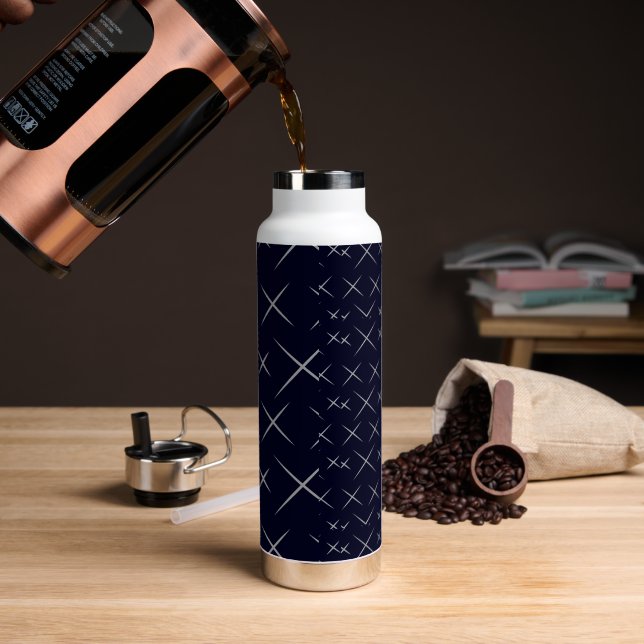 Elégante bouteille d'eau noire bleu chic (Extérieur)