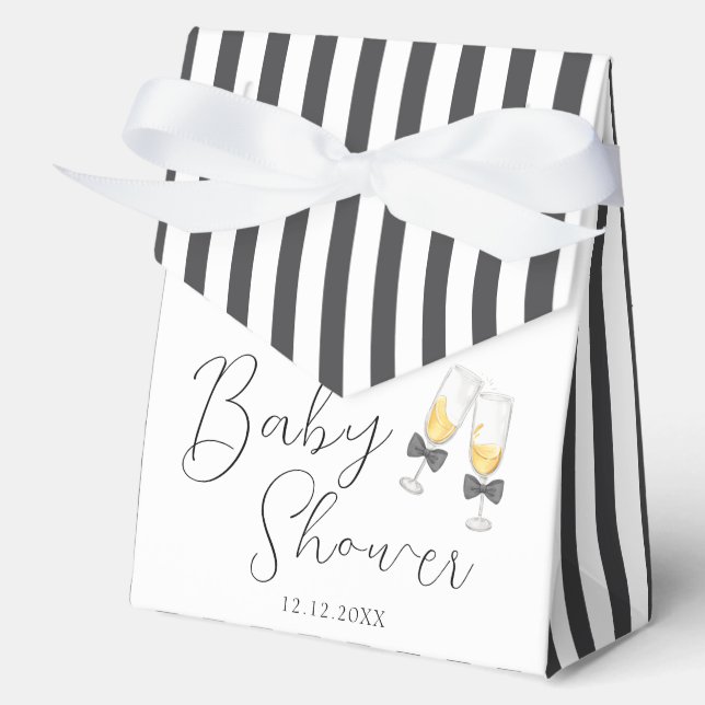 Elegante Bow Champagne Stripe Sip & See Baby Dusch Geschenkschachtel (Vorderseite)