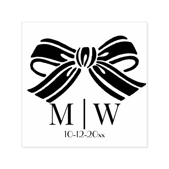 Elegante Bow Ribbon #5 Hochzeitcouple Initials Dat Permastempel (Design)
