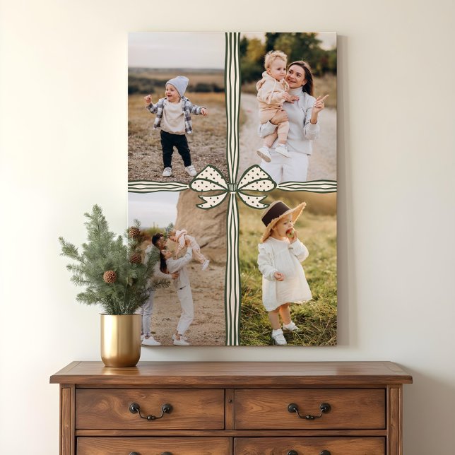 Elegante Bow & Ribbon präsentieren FamilienfotoCol Leinwanddruck (Elegant Bow & Ribbon Present Family Photo Collage Canvas Print)