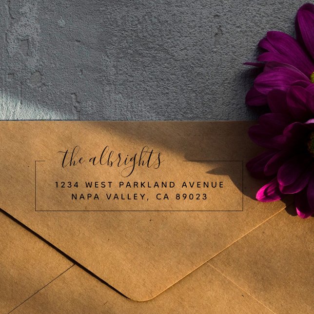 Elegante Box Family Name Script-Rücksendeadresse Permastempel (Von Creator hochgeladen)